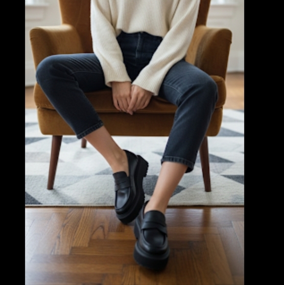 Pink Floyd Shoes - FLOYD Charlie Loafers, Women’s 37 | Black Leather | Platform Slip-Ons